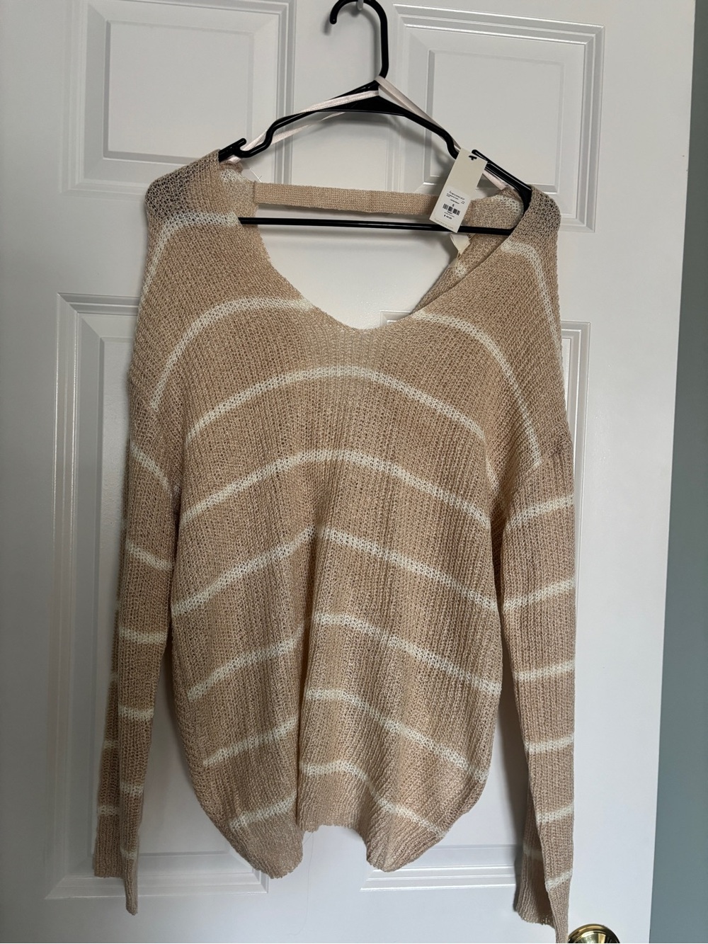 New with Tags! Striped V-Neck Beige & White Women's Sweater